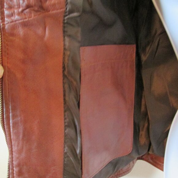 Cognac Leather Biker Style Jacket - Quilted Shoulder Sz S - Picture 8 of 12